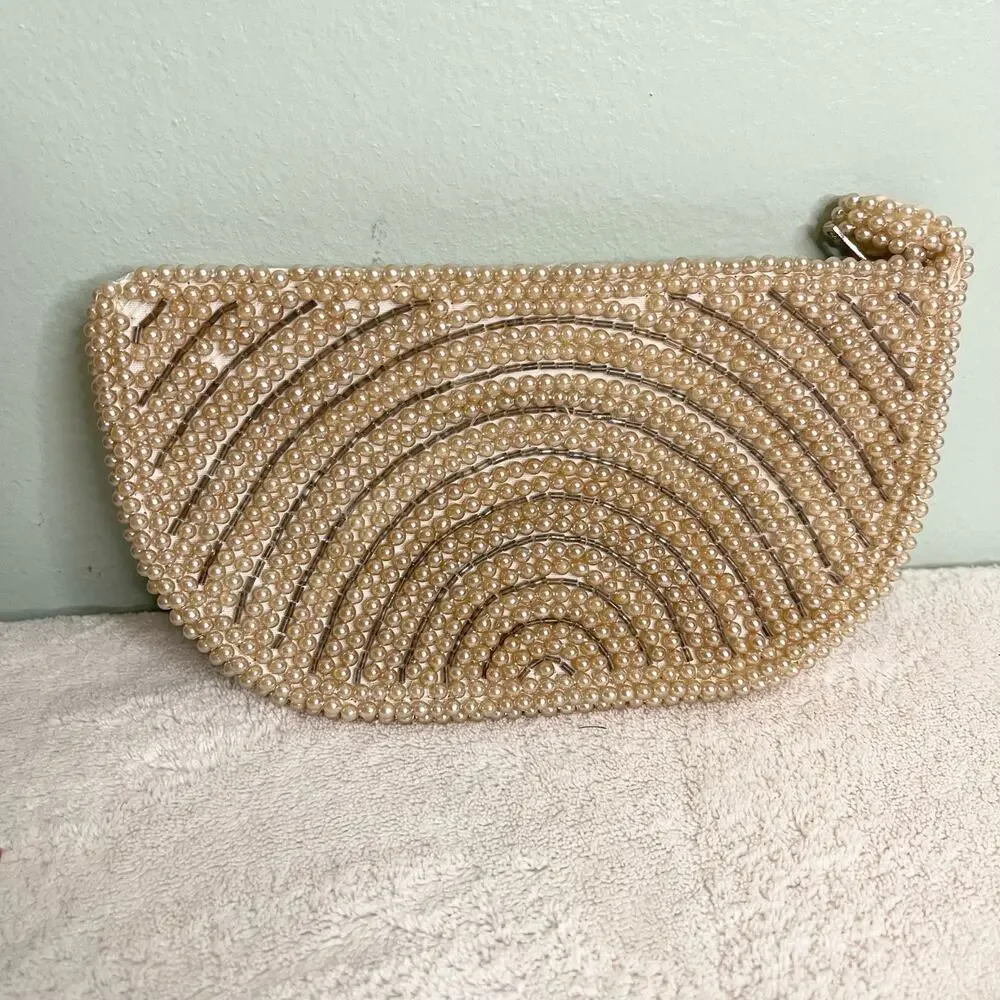 Vintage A David's Import Pearl Zip Mini Evening Pouch Purse Clutch Made in Japan - Picture 7 of 8